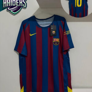 Camisa Barcelona Retrô Ronaldinho 10 Listrada Azul/Grená